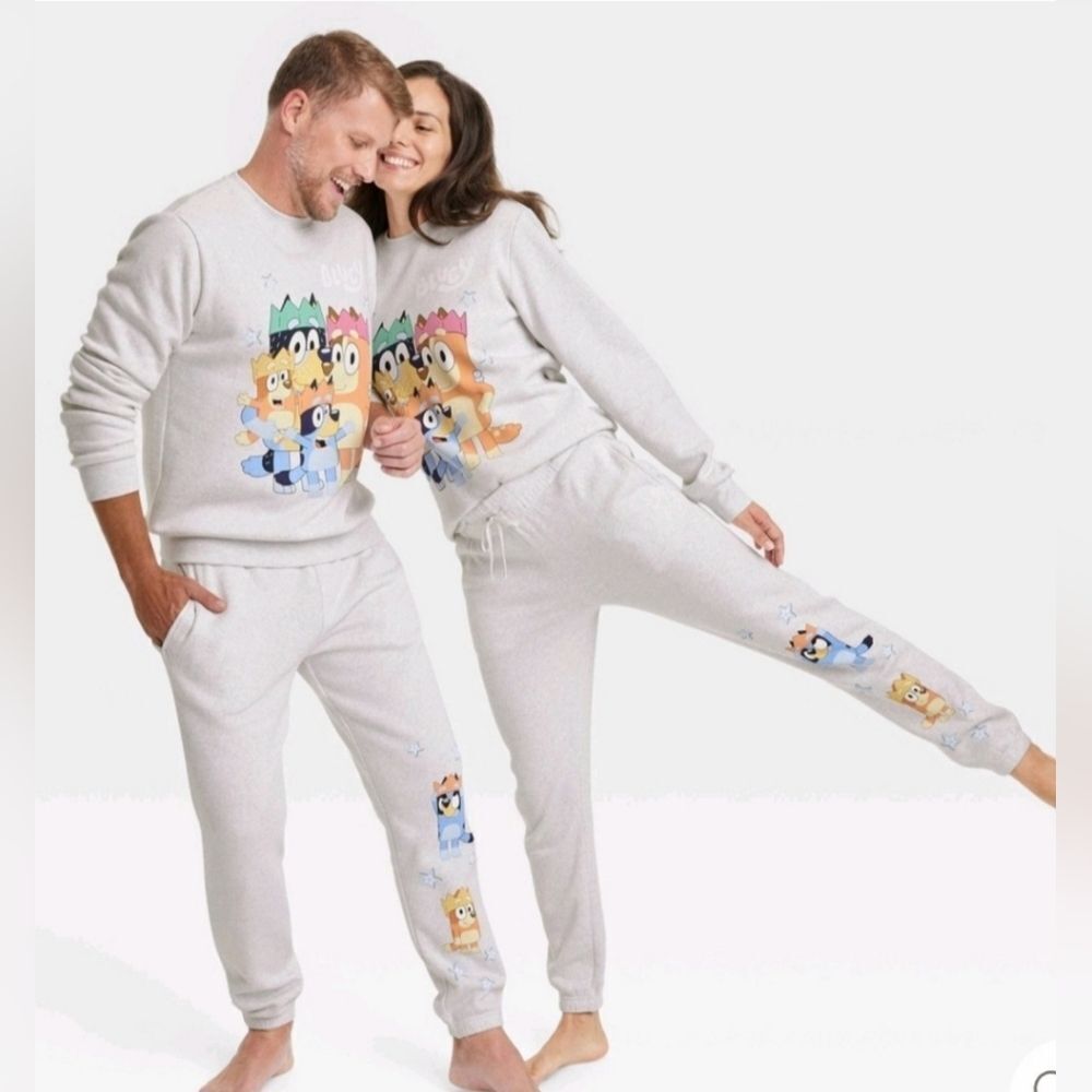 New Adult Unisex Christmas Bluey Family Jogger Pants, Heather Gray, size XXS